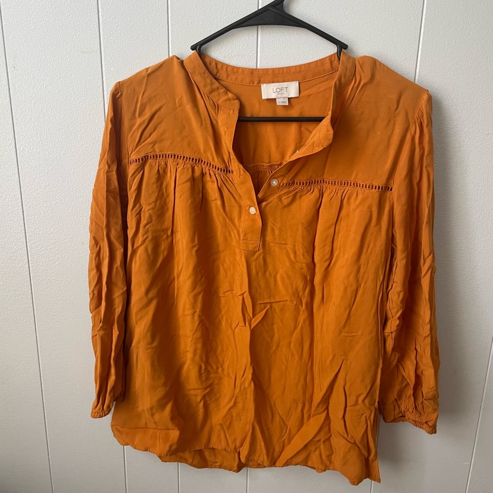 Loft Burnt Orange Small Button Down Long Sleeve - image 1